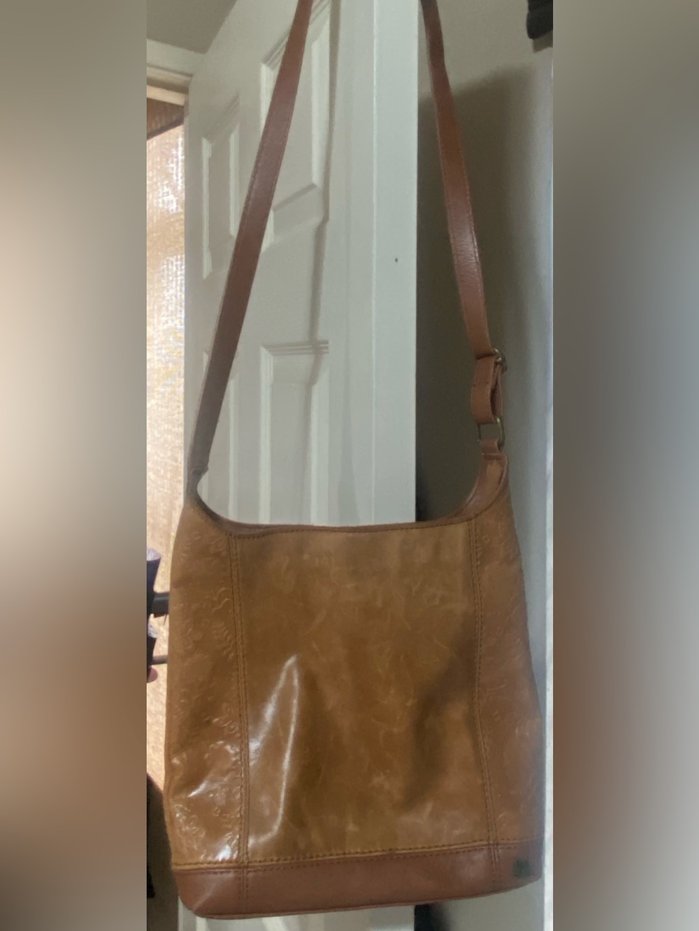 The Sak Cognac Embossed Leather Shoulder Bag